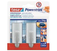 tesa Ganci Powerstrips Large TREND - Cromo - Tenuta: 2 Kg | 2 Ganci da Parete Autoadesivi in Plastica - per Vetro, Piastrelle, Legno, Plastica e Altre Superfici