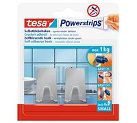 tesa Ganci Powerstrips Small in Metallo, di Forma Quadrata - Tenuta: 1 Kg | 2 Ganci Metallici Autoadesivi - Per Vetro, Piastrelle, Legno, Plastica e Altre Superfici