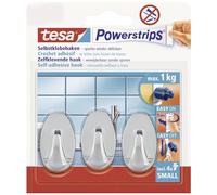 tesa Ganci Powerstrips Small OVAL - Cromo - Tenuta: 1 Kg | 3 Ganci da Parete Autoadesivi in Plastica - per Vetro, Piastrelle, Legno, Plastica e Altre Superfici
