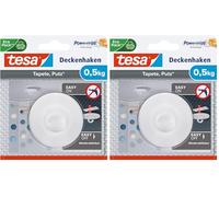 Tesa Gancio da Soffitto per Carta da Parati e Intonaco - Gancio Autoadesivo - Adatto per Montaggio Decorazioni - Tiene fino a 0.5kg per Gancio - Non Lascia Tracce (Confezione da 2)