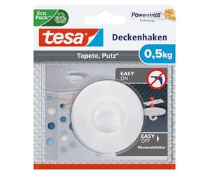 Tesa Gancio da Soffitto per Carta da Parati e Intonaco - Gancio Autoadesivo - Adatto per Montaggio Decorazioni - Tiene fino a 0.5kg per Gancio - Non Lascia Tracce