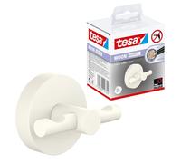 tesa Gancio per Accappatoio MOON WHITE - 65 x 50 x 53 mm | Gancio Doppio per Bagno, Da Attaccare al Muro - Bianco Opaco, in Metallo Verniciato a Polvere - Soluzione Adesiva Inclusa