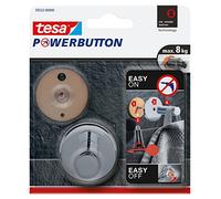 tesa Gancio Powerbutton Universal LARGE - Tenuta: 8 Kg | Gancio Metallico Rotondo Autoadesivo - Gancio Adesivo Versatile in Metallo Cromato