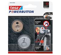 tesa Gancio Powerbutton Universal SMALL - Tenuta: 5 Kg | Gancio Metallico Rotondo Autoadesivo - Gancio Adesivo Versatile in Metallo Cromato