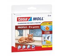 tesa Guarnizione in gomma a profilo P, autoadesiva, per porte e finestre, isolamento contro il freddo, guarnizione per finestre, 9 x 7 cm, 6 m, colore bianco