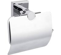 Tesa HUKK - Porta carta igienica con coperchio, in metallo cromato, per bagno e WC degli ospiti, con soluzione autoadesiva senza fori