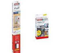 tesa Insect Stop ALU COMFORT zanzariera per porte - Zanzariera con cornice in alluminio e Clear View - Bianco, 100 cm x 220 cm + set di adattatori per zanzariera tesa Insect Stop