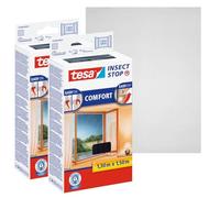 tesa Insect Stop Hook & Loop Comfort Zanzariera per Finestre - Set di 2 - Con nastro adesivo a strappo - Rimozione senza tracce - Lavabile e riutilizzabile - Antracite - 2x 130 cm x 150 cm