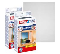 tesa Insect Stop Comfort, zanzariera per finestre profonde del pavimento, in confezione da 2 pezzi, protezione dagli insetti, zanzariera autoadesiva, rete senza foratura, antracite (trasparente), 2 x