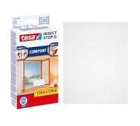 tesa Insect Stop Hook & Loop Comfort Zanzariera per Finestre, Con nastro adesivo a strappo, Rimovibile senza lasciar tracce, Lavabile e riutilizzabile, Bianco, 130 cm x 130 cm