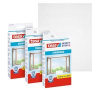 Tesa Insect Stop Zanzariere Attacca & Stacca STANDARD per Finestre, Set di 3, Zanzariera Adesiva, Rete per Zanzariera Regolabile a Piacere, Bianco, 130 cm x 150 cm