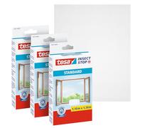 Tesa INSECT STOP Zanzariera a Strappo - 3x 110 x 130 cm - Bianca | Zanzariera per Finestre in 3 Pezzi Ritagliabile - Protezione Antizanzare con Nastro a Strappo Autoadesivo - Lavabile