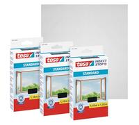 tesa INSECT STOP Zanzariera a Strappo - 3x 110 x 130 cm - Grigia | Zanzariera per Finestre in 3 Pezzi Ritagliabile - Protezione Antizanzare con Nastro a Strappo Autoadesivo - Lavabile