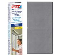 tesa Insect Stop Clip On - Zanzariera a Incastro - Cornice Ritagliabile, Rete in Fibra di Vetro Resistente con Clip Adesive - 1,2 x 2,4 m - Antracite