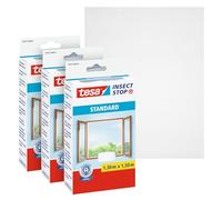 Tesa Insect Stop Zanzariere Attacca & Stacca STANDARD per Finestre - Set di 3 - Zanzariera Adesiva - Rete per Zanzariera Regolabile a Piacere - Bianco, 130 cm x 150 cm