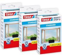 tesa Insect Stop Zanzariere Attacca & Stacca STANDARD per Finestre - Zanzariera Adesiva - Rete per Zanzariera Regolabile a Piacere - Antracite, 3x 130 cm x 150 cm