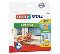 tesa tesamoll E-Profile Seal, Gomma Sigillante per l'Isolamento degli Spazi tra Porte e Finestre, Bianco, 6 m x 9 mm x 4 mm