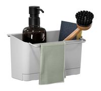Tesa Kitchen Organization Portaspugne da Lavello - Organizer da Parete Autoadesivo per Sapone, Spazzola, Spugna e Stracci - con Adattatore, Montaggio senza Foratura - Bianco/Cromato