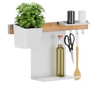 Tesa Kitchen Organizer da Cucina Combi Set S - Barra Autoadesiva con Vaso per Erbe Aromatiche, 2 Ripiani, Binario con 3 Ganci - Montaggio senza Foratura - Bambù/Bianco