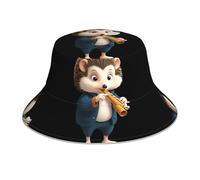 Tesa Larga Cappello da Pescatore,Little Hedgehog Playing The Flute Print Coppola da Pesca Anti UV Cappello da Sole per Campeggio All'Aperto Spiaggia