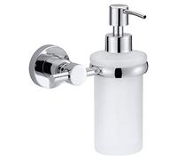 tesa Loxx Dispenser Sapone Liquido - Portasapone adesivo in metallo inox cromato e vetro satinato - senza Perforazione - Rimovibile senza tracce - Contiene 200 ml, 170mm x 127mm x 107mm