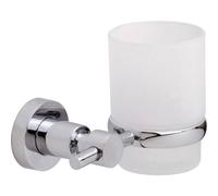 tesa Loxx Portabicchiere Adesivo - Porta spazzolino e dentifricio in metallo inox cromato e vetro satinato - senza perforazione - Rimovibile senza tracce - 95 mm x 130 mm x 100 mm