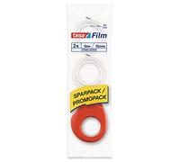 tesa Mini Dispenser con 2 Rotoli di tesafilm CRYSTAL - 10 m x 15 mm | Srotolatore Manuale Compatto per Incollare a Mani Libere - Include 2 Rotoli di Nastro Adesivo - Srotolatore Rosso-Blu