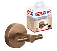 tesa MOON Gancio per accappatoio in bronzo spazzolato - Gancio autoadesivo in metallo rivestito in PVD - non richiede foratura, soluzione adesiva inclusa - 50 mm x 65 mm x 53 mm