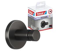 tesa MOON Gancio per asciugamani in grafite spazzolata - Portasciugamani autoadesivo in metallo rivestito in PVD - non richiede foratura, soluzione adesiva inclusa - 37 mm x 37 mm x 36 mm