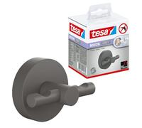 tesa MOON GREY Gancio per Accappatoio, Per bagni in stile industriale e moderno, Senza foratura, soluzione adesiva inclusa, 50 mm x 65 mm x 53 mm, Grigio opaco