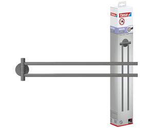 Tesa MOON GREY Portasciugamani a 2 Bracci per bagno e WC in stile industriale e bagni moderni - Senza foratura, soluzione adesiva inclusa - 84 mm x 50 mm x 456 mm - Grigio opaco