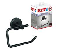 tesa MOON Portarotolo in grafite spazzolata - Portarotolo autoadesivo senza coperchio, in metallo rivestito in PVD - non richiede foratura, soluzione adesiva inclusa - 99 mm x 140 mm x 53 mm