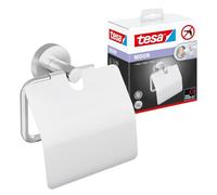 tesa MOON Portarotolo WC con Coperchio - Porta Carta Igienica Adesivo in Metallo Cromato Lucido senza Perforazione, per Bagni - Colla Rimovibile inclusa, 53 mm x 140 mm x 128 mm