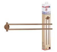 tesa MOON Portasciugamani a 2 bracci in bronzo spazzolato - Portasciugamani a barra autoadesivo in metallo rivestito in PVD - non richiede foratura, soluzione adesiva incl. - 84 mm x 50 mm x 456 mm