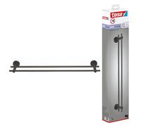 tesa MOON Portasciugamani doppio in grafite spazzolata - Portasciugamani adesivo a 2 barre - in metallo rivestito in PVD - non richiede foratura, soluzione adesiva incl. - 112 mm x 640 mm x 50 mm