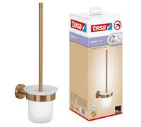 tesa MOON Set WC, Supporto e scopino WC in bronzo spazzolato e vetro satinato - autoadesivo, in metallo rivestito in PVD - non richiede foratura, soluzione adesiva inclusa - 379 mm x 112 mm x 145 mm