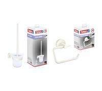 tesa MOON WHITE Set per WC, set con supporto & scopino, bianco opaco, vetro satinato & tesa MOON WHITE Portarotolo