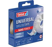 tesa Nastro nano universale - nastro biadesivo trasparente - facilmente rimovibile e riutilizzabile - resistente alle intemperie, per interni ed esterni - 1 rotolo - 3 m x 30 mm