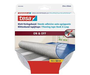 tesa Nastro Adesivo per Pavimenti Attacca e Stacca, Nastro antiscivolo per tappeti con retro di pile e feltro, Adatto a superfici dure, asciutte e pulite, 25 m x 50 mm