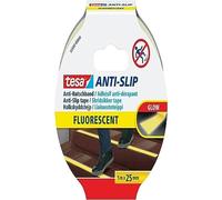 tesa Nastro Antiscivolo Fluorescente, Adesivo antiscivolo riflettente per l'uso interno ed esterno, Per scale, rampe, pavimenti lisci o bagnati e barche, Bianco, 5 m x 25 mm