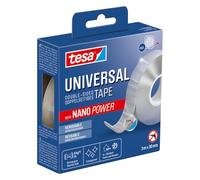 tesa Nastro nano universale - nastro biadesivo trasparente - facilmente rimovibile e riutilizzabile - resistente alle intemperie, per interni ed esterni - 1 rotolo - 3 m x 30 mm