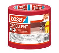 tesa Nastro per Mascherature Excellent - Nastro adesivo da pittura in carta sottile per lavori di verniciatura - Per tutte le tinte, vernici e smalti - Uso interno - 3x 50 m x 30 mm