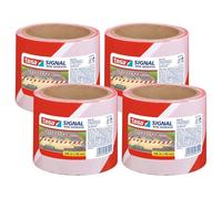tesa Nastro Segnaletico in Confezione da 4, Nastro di Segnalazione per Barricare, Marcare e Delimitare Aree di Pericolo, Non Adesivo, Rosso-Bianco, 100 m x 80 mm
