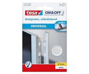 tesa® On&Off, Dischetti Autoadesivi Universali, ø 16 mm, Bianco | Punti a Strappo Autoadesivi per Oggetti Leggeri, Tessuti o Decorazioni - Diametro 16 mm - Richiudibili