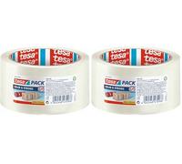 Tesa Pack Nastro Adesivo Solido e Forte per Imballaggio in Cartone - Supporto in Polipropilene Forte e Silenzioso - Resistente ai Raggi UV e al Taglio - Trasparente - 66m x 50mm (Confezione da 2)