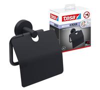 tesa MOON BLACK Portarotolo WC con Coperchio - Porta Carta Igienica Adesivo in Nero opaco, senza Perforazione, per Bagni - Colla Rimovibile inclusa, 53 mm x 140 mm x 128 mm