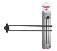 tesa MOON Portasciugamani a 2 bracci in grafite spazzolata - Portasciugamani a barra autoadesivo in metallo rivestito in PVD - non richiede foratura, soluzione adesiva incl. - 84 mm x 50 mm x 456 mm