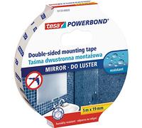 Tesa Powerbond Mirror - Nastro biadesivo di montaggio per specchi, resistente all'umidità, per bagno e doccia, 5 m x 19 mm