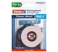 tesa Powerbond nastro di montaggio per piastrelle e metallo Extra forte, con una forza di tenuta fino a 100 kg per metro - nastro di montaggio biadesivo per superfici lisce - 1,5 m x 19 mm