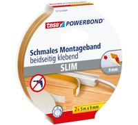 tesa Powerbond® SLIM Nastro Biadesivo per Montaggio, 5m x 9mm, Bianco - 2 Pezzi